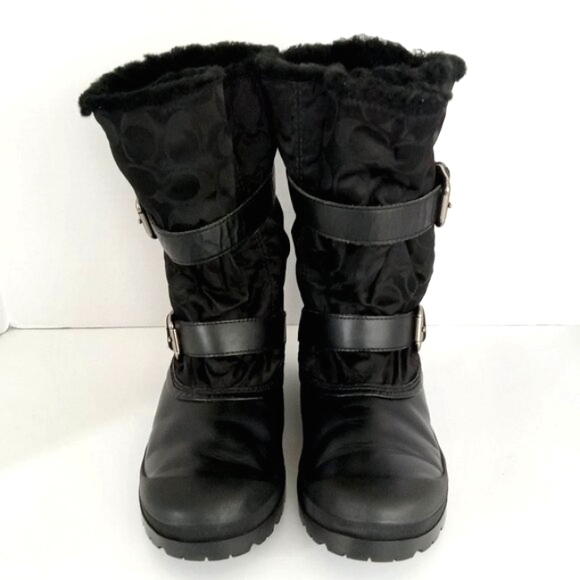 COACH Holiway Signature Snow Rain Boot in Black Canvas Women's Size 9.5 - Picture 2 of 14